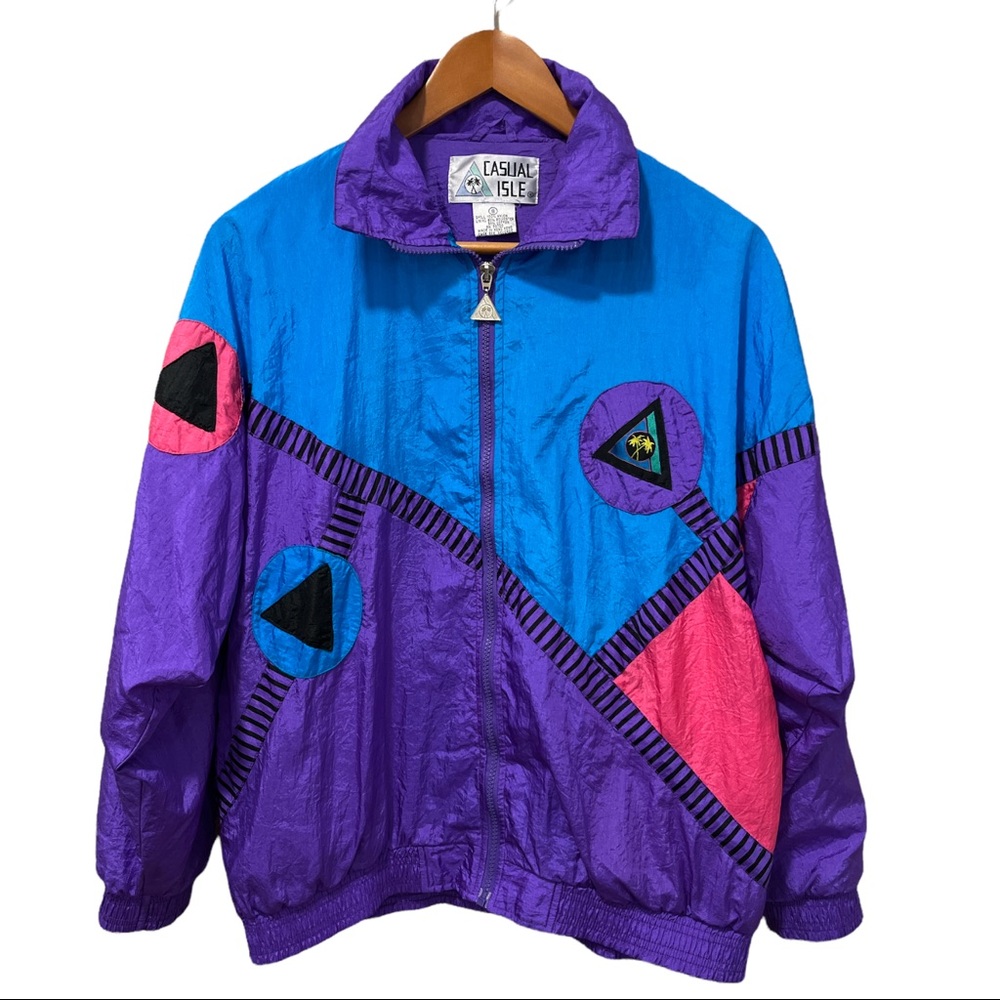 Vintage Womens 80s 90s Casual Isle Color Block Windbreaker Jacket Size Small